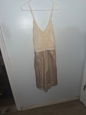 Banana Republic Two-Tone Spaghetti Strap Slip Dress in Cream and Tan